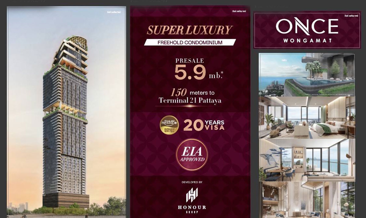 Once Wongamat Super Luxury Freehold Condominium